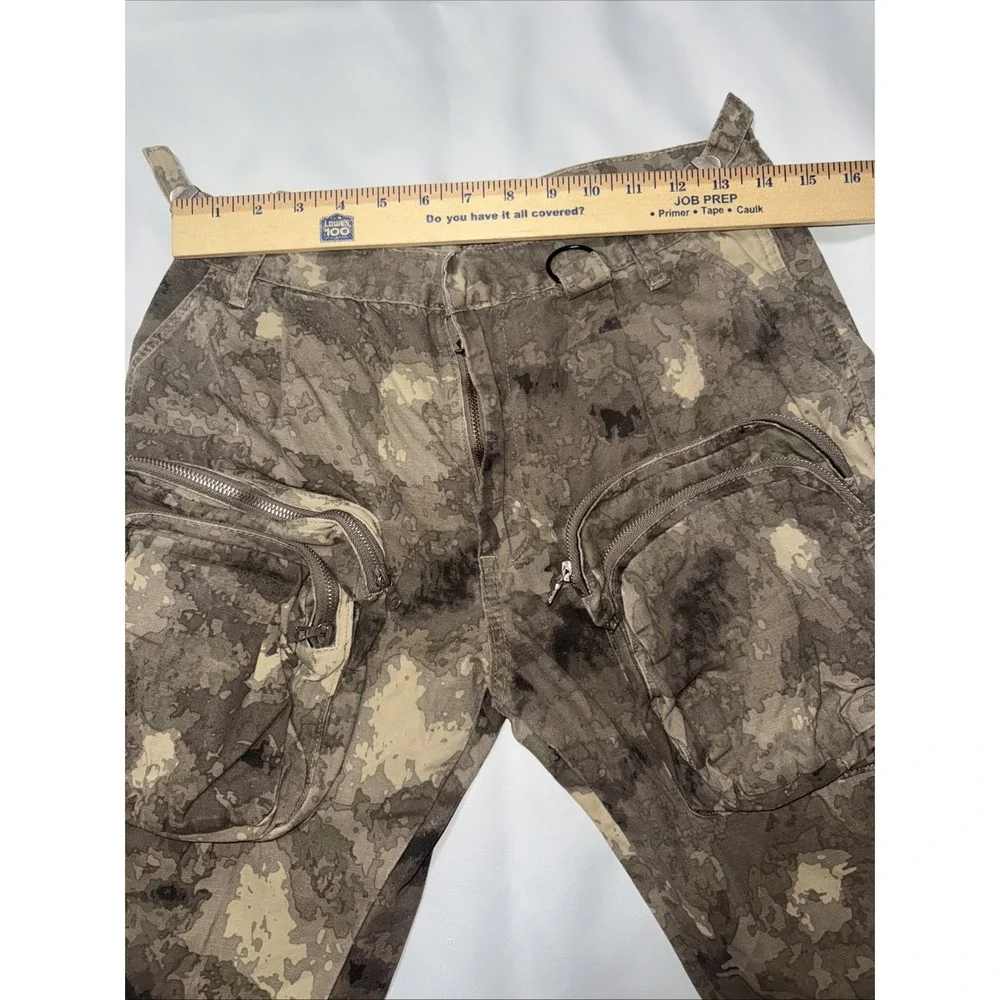 MNML Mens Cotton Relaxed Fit Mid Rise Camo Brown Cargo‎ Paratrooper Pants Small